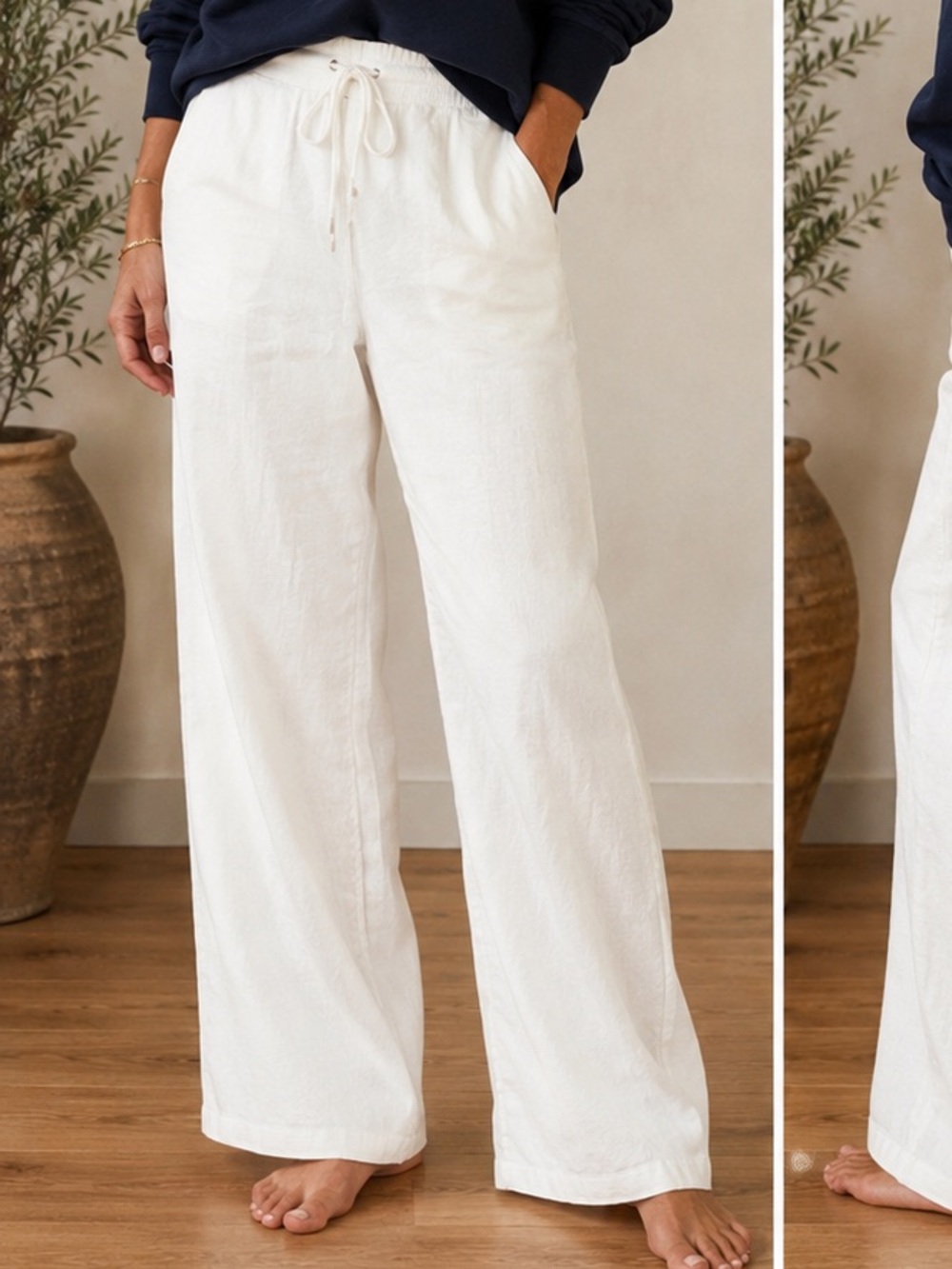 NWT, Westport, Dressbarn,Cream Cotton Blend Wider-Leg Pants, Coastal, Size XL